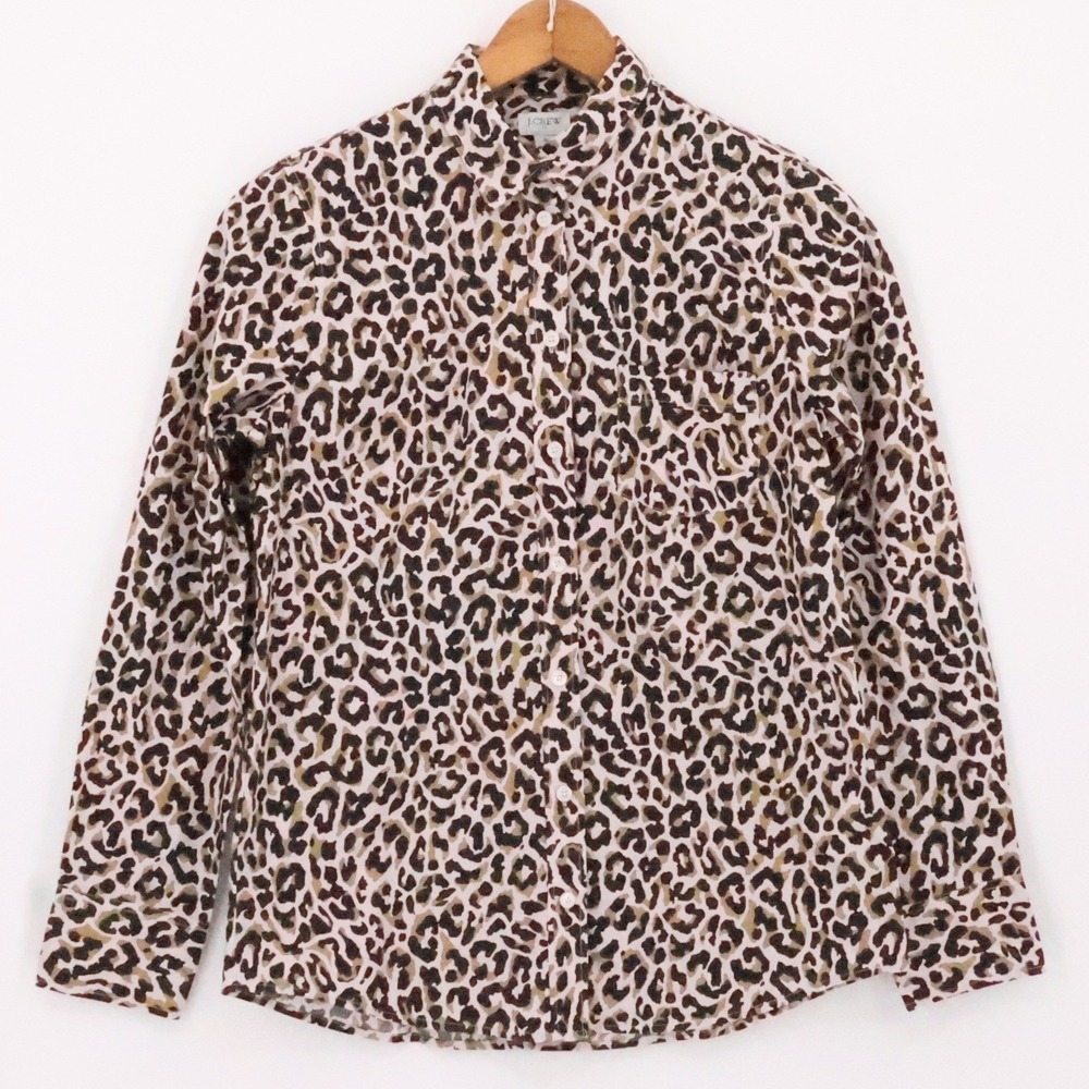 J Crew Leopard Print Button Shirt Womens Size S Animal Print Office Siren Career